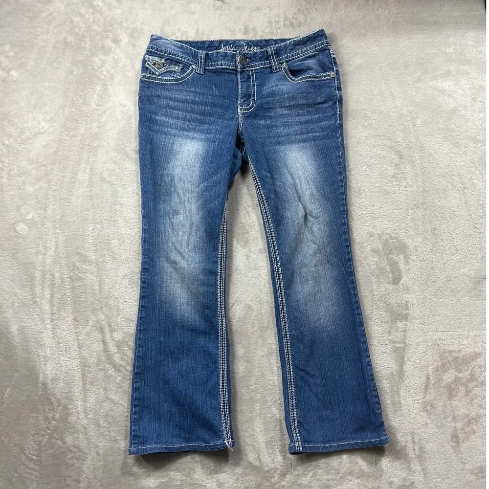 Ariya Jeans Bootcut Women 11/12 Blue Thick Stitch Embellished Flap Pocket